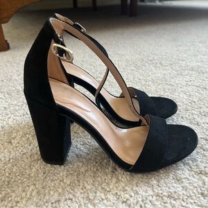 A New Day Black Block Sandal Heels Size 5 3.5” Heel